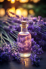 bottle, jar with lavender essential oil extract