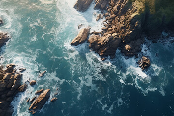 Aerial view of a rocky sea shore