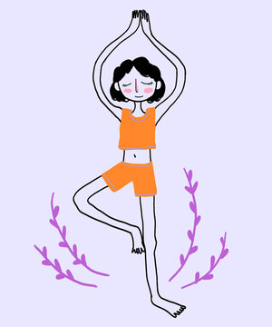 Woman with eyes closed practicing tree pose