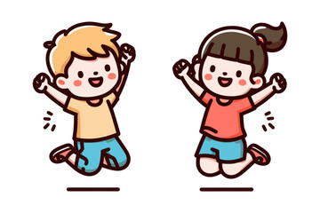 A couple of kids jumping. Cartoon vector illustration
