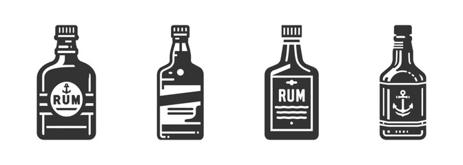 Rum bottle icon set. Vector illustration - obrazy, fototapety, plakaty