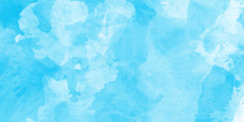 Obraz premium Blue watercolor abstract paint stroke and splashes, sky blue watercolor hand painting illustration, bright and soft watercolor blue spot painted texture, blue watercolor painting on paper with stains.