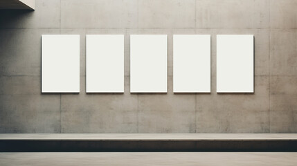 Generative AI, set of five posters mock up, blank minimalistic background, artwork template	
