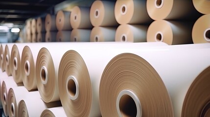 rolls of processed paper in production, expressing the efficiency and environmental value of secondary paper processing