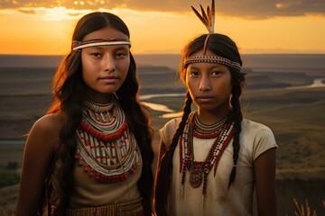 Native American Girls In Traditional Clothing - AI Generated Digital Art