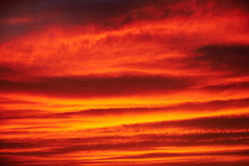 A sunset heaven, orange sky. Sun Rays