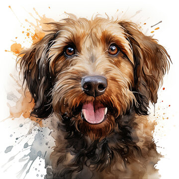 Watercolor Labradoodle Clipart, Generative Ai