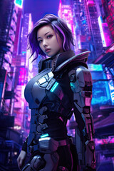 Fototapeta na wymiar A portrait of a beautiful Chinese woman as a futuristic soldier.