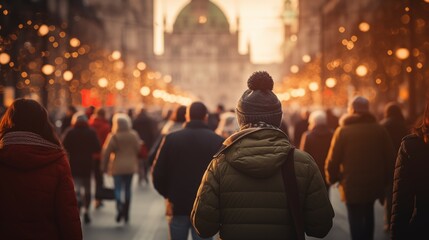 crowd of people on the Christmas holidays street. Generative ai