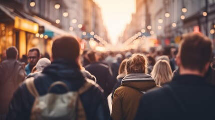 crowd of people on the Christmas holidays street. Generative ai