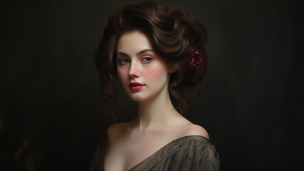 Naklejka premium classic, elegant portrait of the bride in the style of dark brown and dark beige