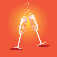 Glass of champagne, isolated on a red background 