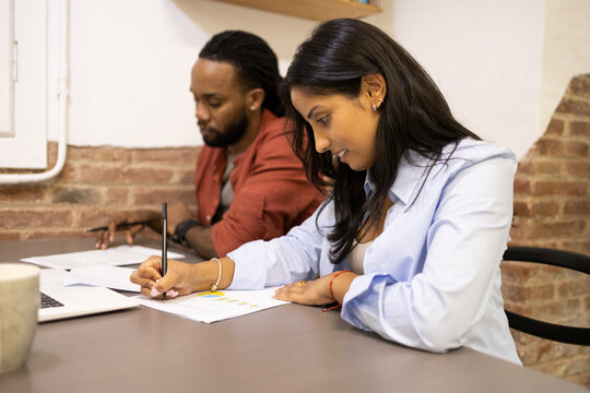 Businesswoman planning business strategy in coworking office