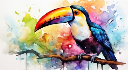 colorful toucan painting with watercolor,