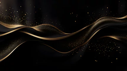 Foto op Plexiglas luxury black wavy background with golden glitter sparkles © Ekaterina