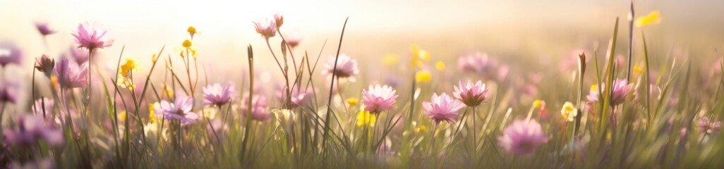 Fototapeta premium flowers growing on a field of grass,