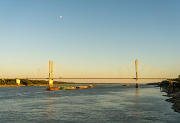 Modern cable-stayed suspension bridge, the Jesse Brent Memorial bridge across the Mississippi river...