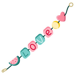 Beads bracelets with love, lettering vector illustration