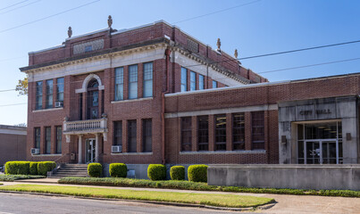 Side view and entrance to the Town or City Hall in the small town of Greenville in Mississippi
