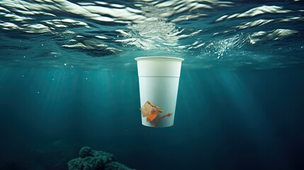 plastic cup in water - obrazy, fototapety, plakaty