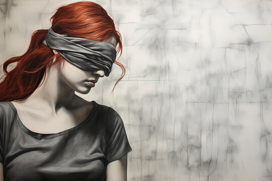 Generative AI image of a blindfolded woman with a mysterious aura. Justice Concept.