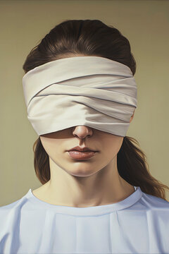 Generative AI image of a blindfolded woman in thought. Justice Concept.