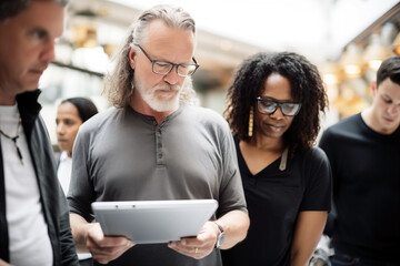 Generative AI image of diverse team reviewing a project