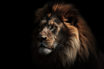 Majestic Monarch: Male Lion's Regal Portrait Against the Night