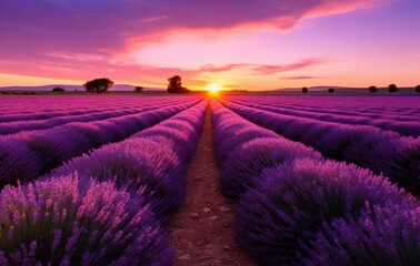 Fototapeta premium new lavender field at sunset