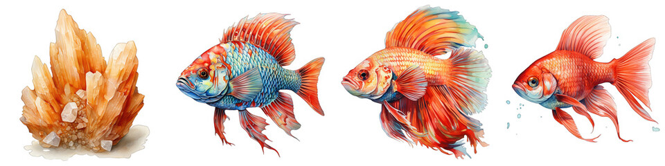 Watercolour Fish Hyperrealistic Highly Detailed Isolated On Transparent Background Png File
