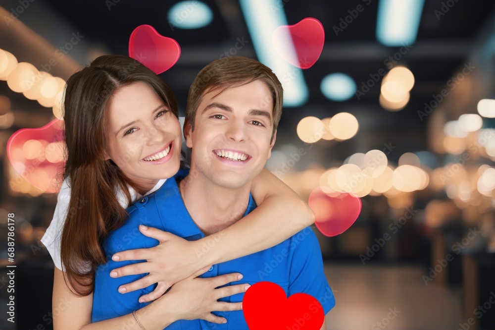 Sticker Joyful young happy couple celebrating Valentine's Day.