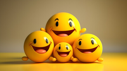 Happy Emoji Family Smiling Together on Yellow Background