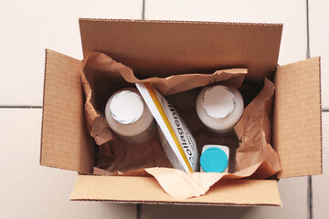 open box with vitamins, packaging - obrazy, fototapety, plakaty
