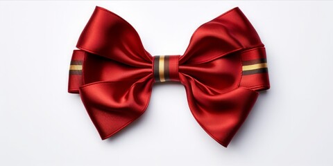 a crimson ribbon bow and tail gracefully claims victory against a pristine white background, embodying excellence and triumph in every detail