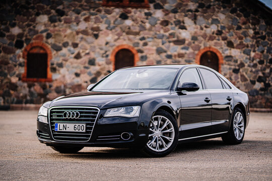 Valmiera, Latvia - July 20, 2023 - black Audi A8 190HP 2006, premium class