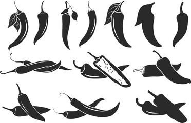 Chili pepper silhouettes, Chili vector illustration, Chili pepper SVG, Chili pepper clipart, Chili pepper logo, Hot chili pepper silhouettes, Chili SVG, Half chili SVG, Chili silhouette bundle. - obrazy, fototapety, plakaty