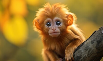 a baby golden tamarin monkey in its natural habitat - obrazy, fototapety, plakaty