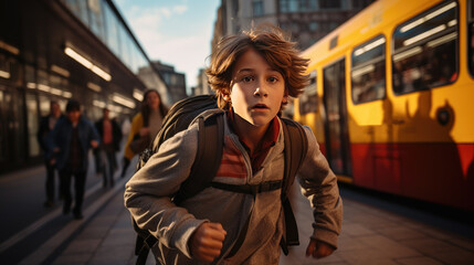 The child is late for school.