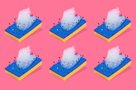 Abstract Cleaning Scouring Pads with Pins and Foam