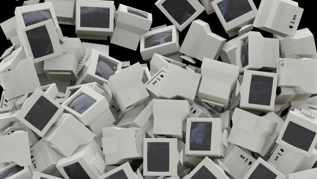 Old Retro Personal Computer Monitor Animation Transition Transparent Background Alpha Channel