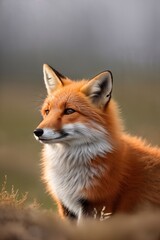Fototapeta premium Red fox, close-up, against the background of nature