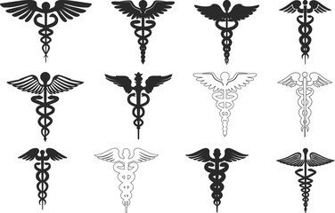 Caduceus symbol silhouette, Caduceus symbol svg, Medical symbol silhouette, Medical symbol svg, Caduceus symbol clipart, Caduceus Medical symbol silhouette. - obrazy, fototapety, plakaty