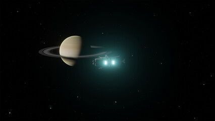 Spacecraft Approaching to planet Saturn 4K © Beyond Astronomy