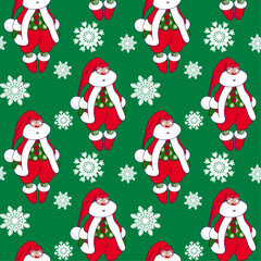 christmas pattern with christmas bear, santa claus and snowflakes. vector