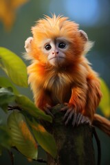 Naklejka premium a baby golden tamarin monkey in its natural habitat