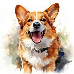 watercolor Pembroke Welsh Corgi clipart, Generative Ai