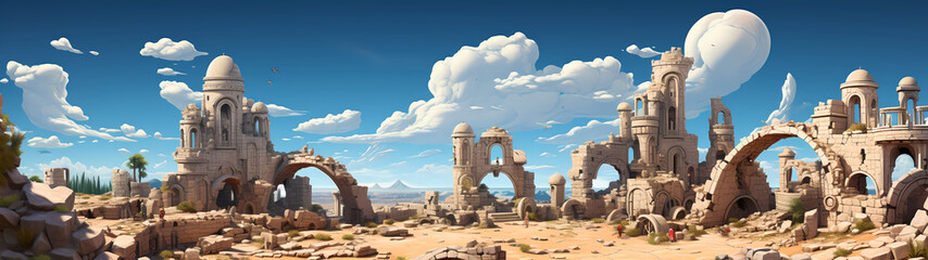 "Image of architectural ruins, landscape of structural ruins, ancient world."