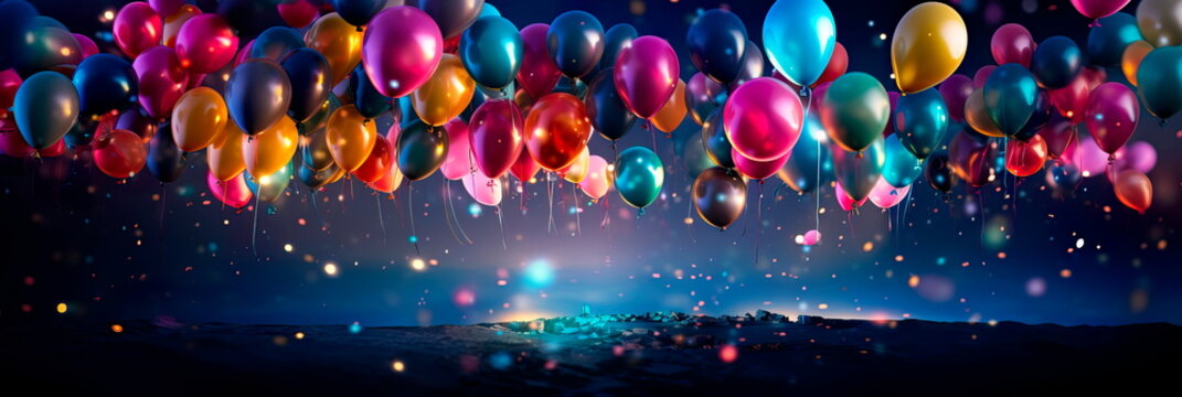 abstract backgrounds and bokeh, showcasing a midnight balloon drop to welcome the New Year.