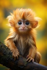 Fototapeta premium a baby golden tamarin monkey in its natural habitat