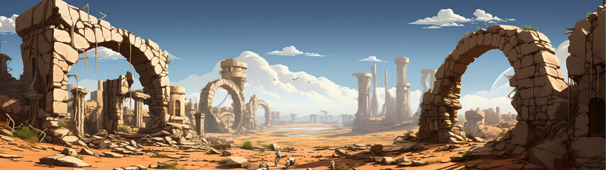 "Image of architectural ruins, landscape of structural ruins, ancient world."